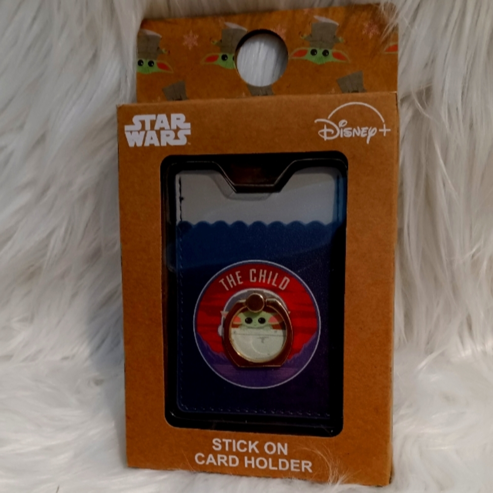Baby Yoda cell phone card holder with ring
